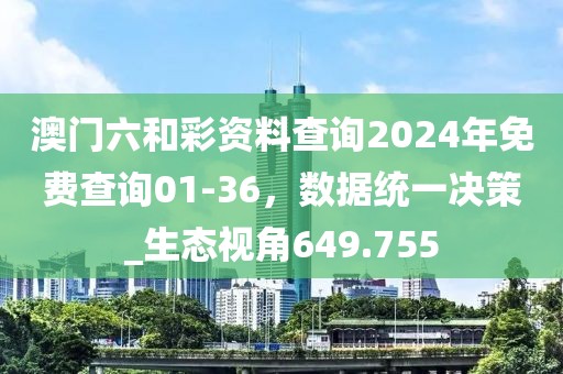 澳門六和彩資料查詢2024年免費(fèi)查詢01-36，數(shù)據(jù)統(tǒng)一決策_(dá)生態(tài)視角649.755